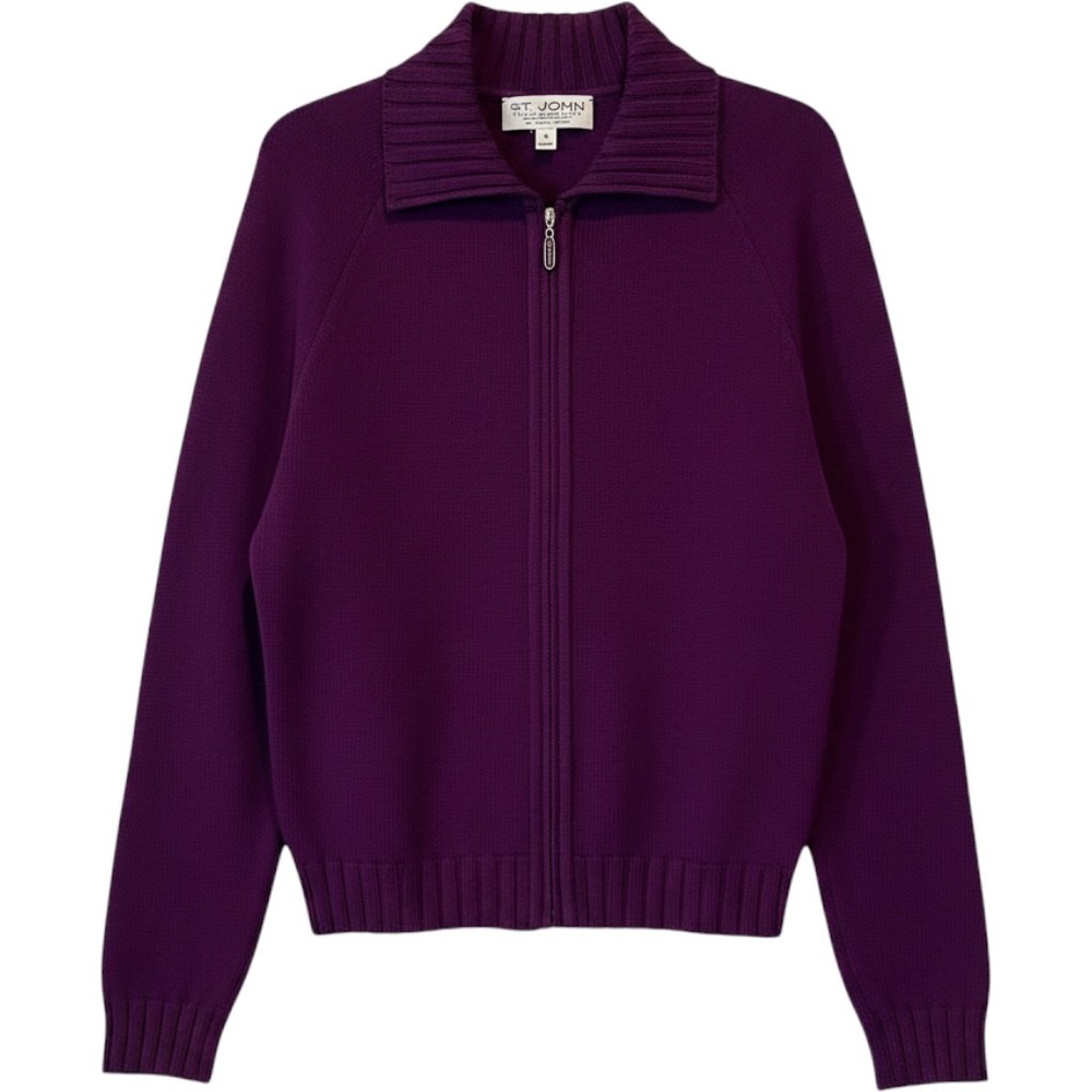 St John Sport Essentials Plum Wool Blend Full Zip Cardigan Sweater Womens M